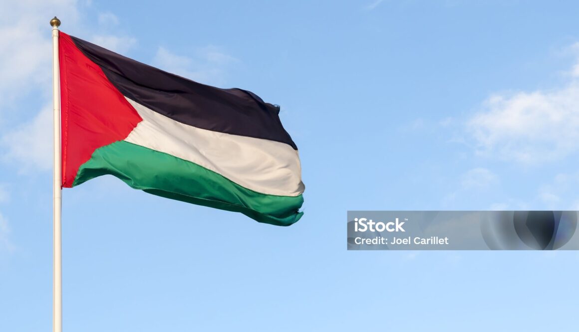 Palestinian flag and sky. Photo taken in the West Bank.